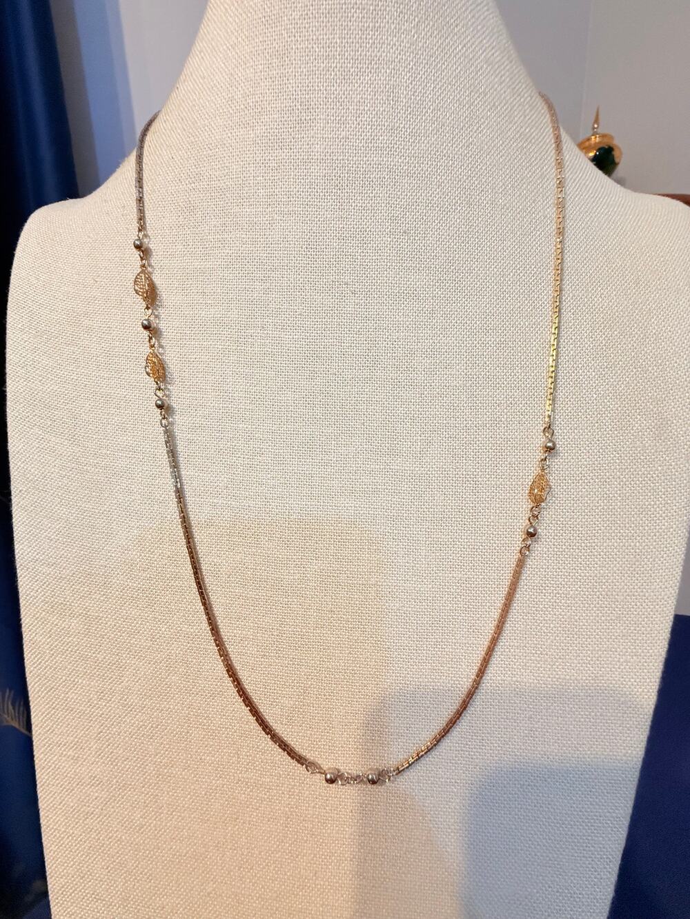 Vintage 28” Gold Tone Station Chain Filigree Bead Necklace